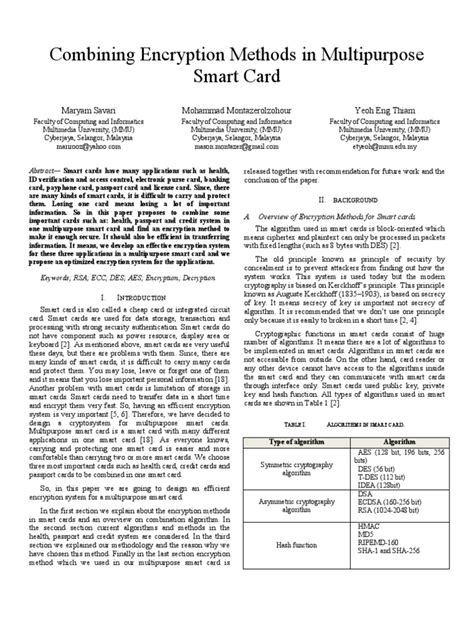 Combining encryption methods in multipurpose smart card